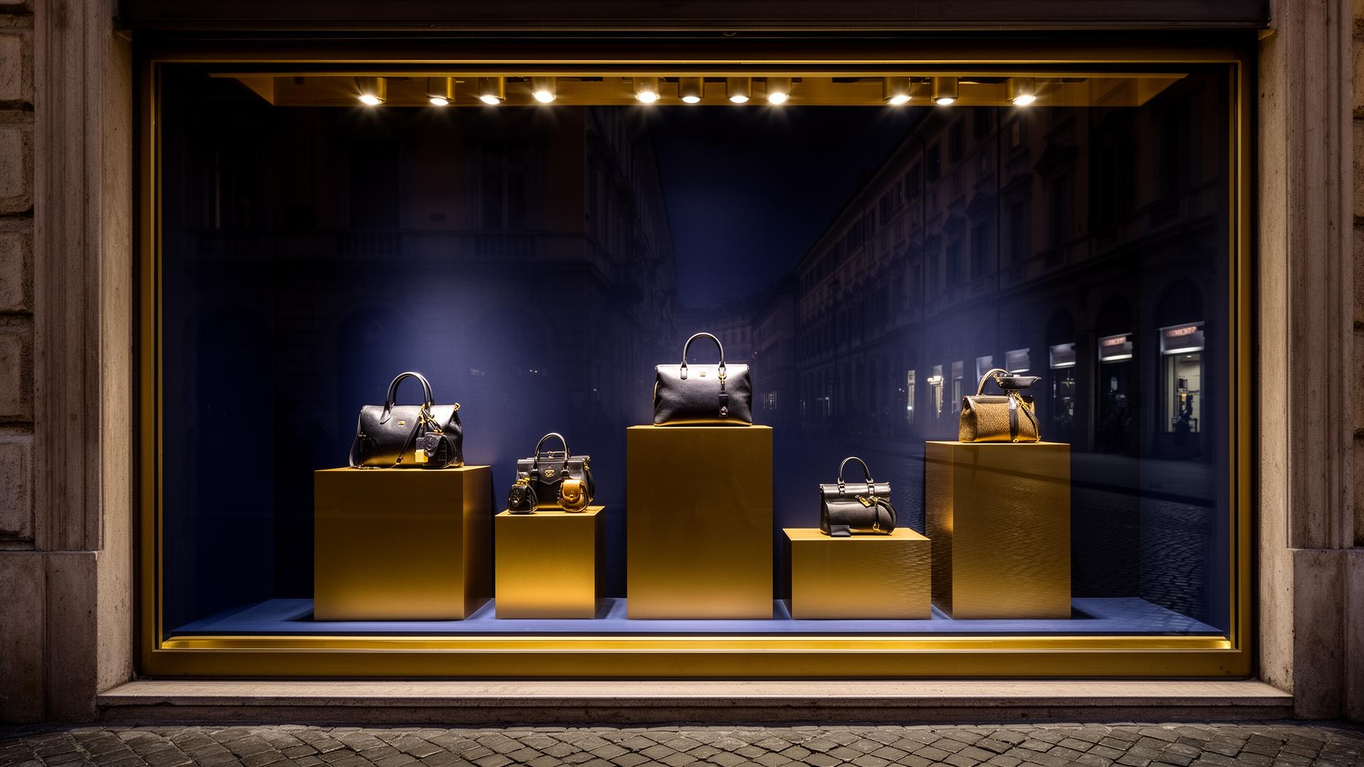 Visual merchandising di una boutique di lusso